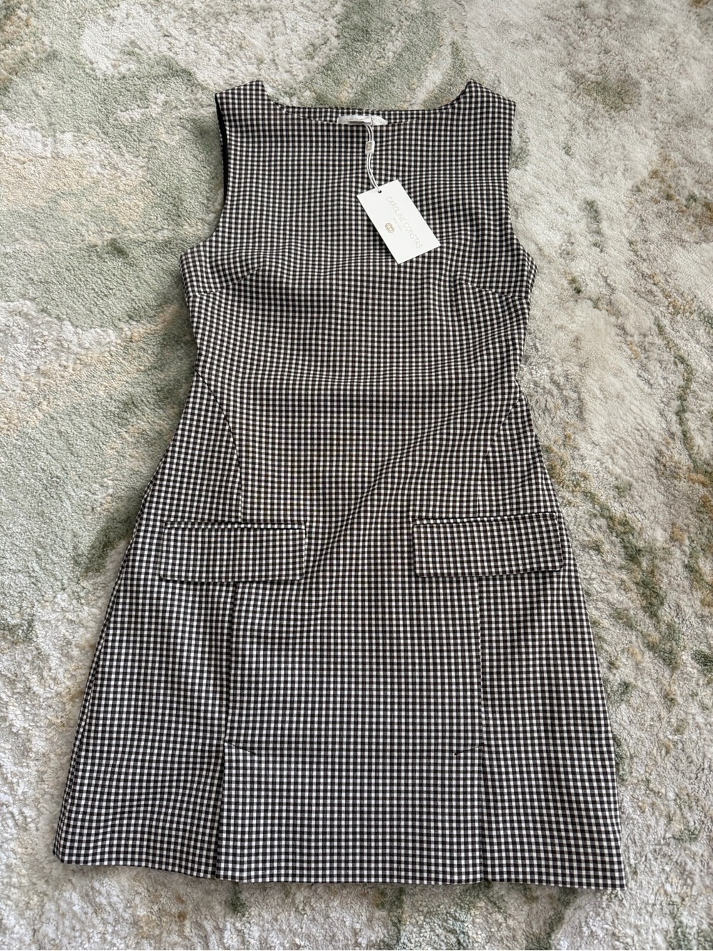 Caroline Constas Brown and White Gingham Dress